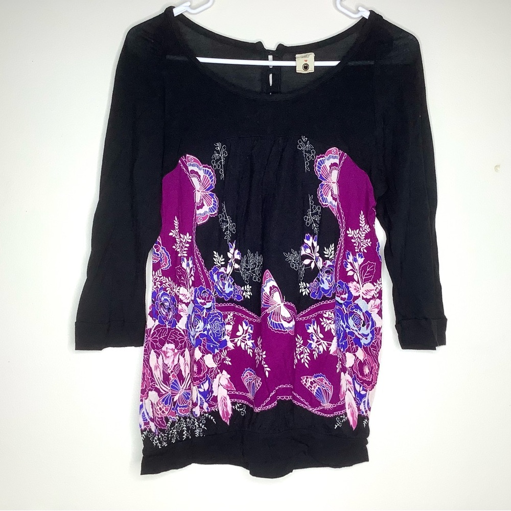 < Vintage Y2K Free People Boho 3/4 Sleeve Top > - Picture 2 of 7